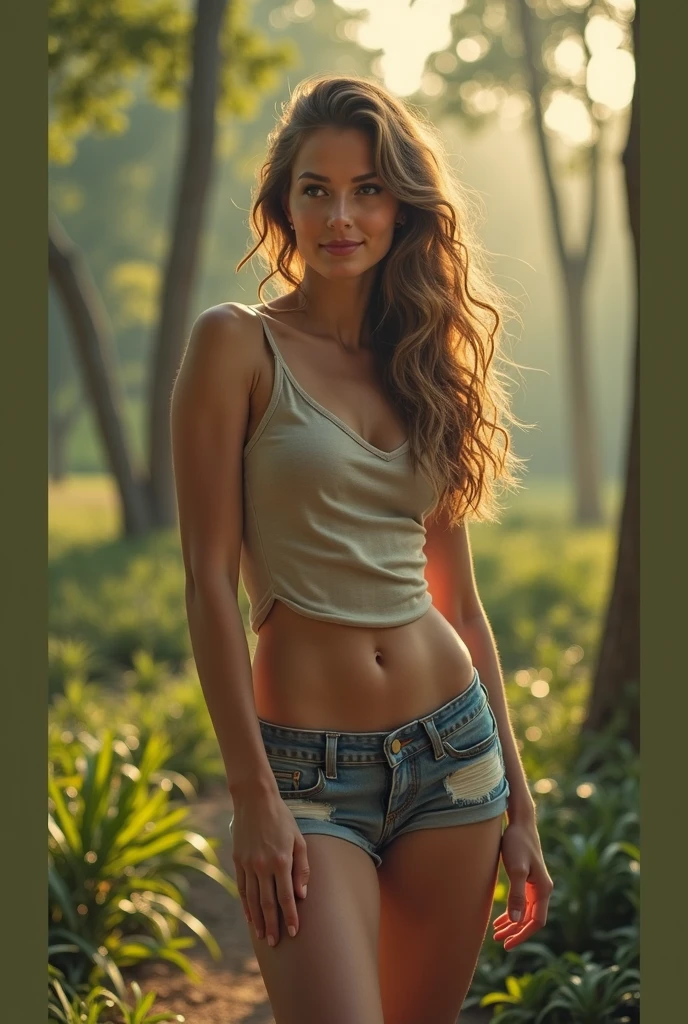 Beauty young girl with big ass, wearing sexy short-top with naked lower half