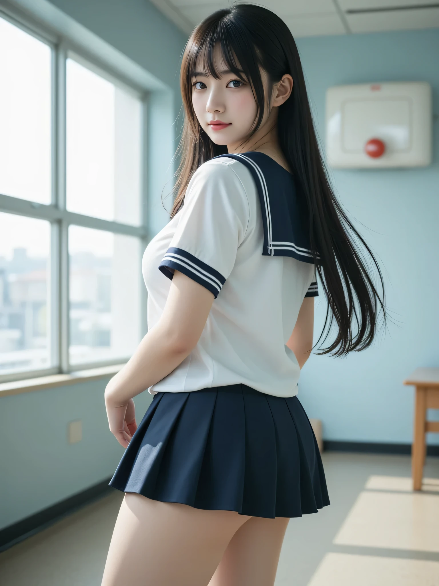 School Sailor Suit,Teen,bust: 83 cm、Cuts on the thighs、White Full Back High Leg Cotton Panties