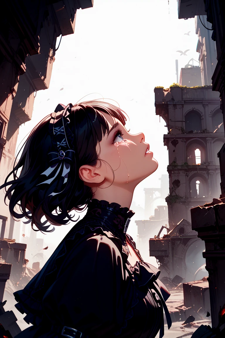 double exposure style, Mikasa's upper body wrapped in a red scarf, (A very simple and small gravestone on the hill:1.2), (best composition), (Masterpiece), (Best Quality), (Ultra high Detailes)