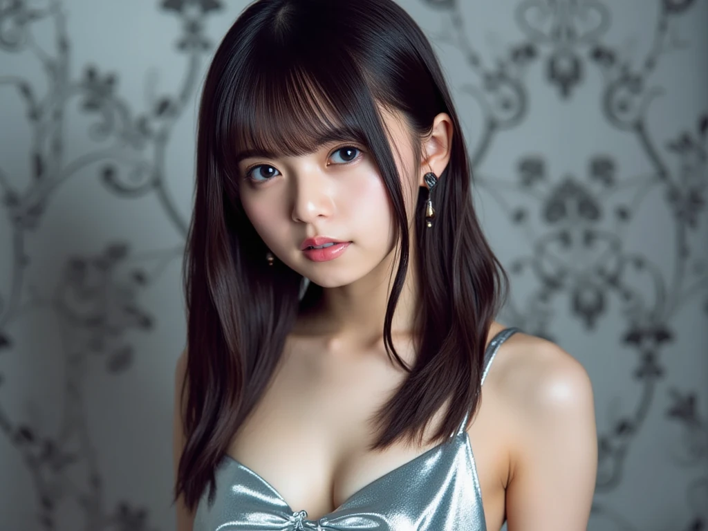 highest quality、masterpiece ,、Ultra-high resolution、(Realistic:1.4)、RAW Photos、1 girl、Black Hair、Glowing Skin、Wet body、playwright、whole body、Bitch、whole body photos、Huge breasts、High exposure、pubic hair、lingerie