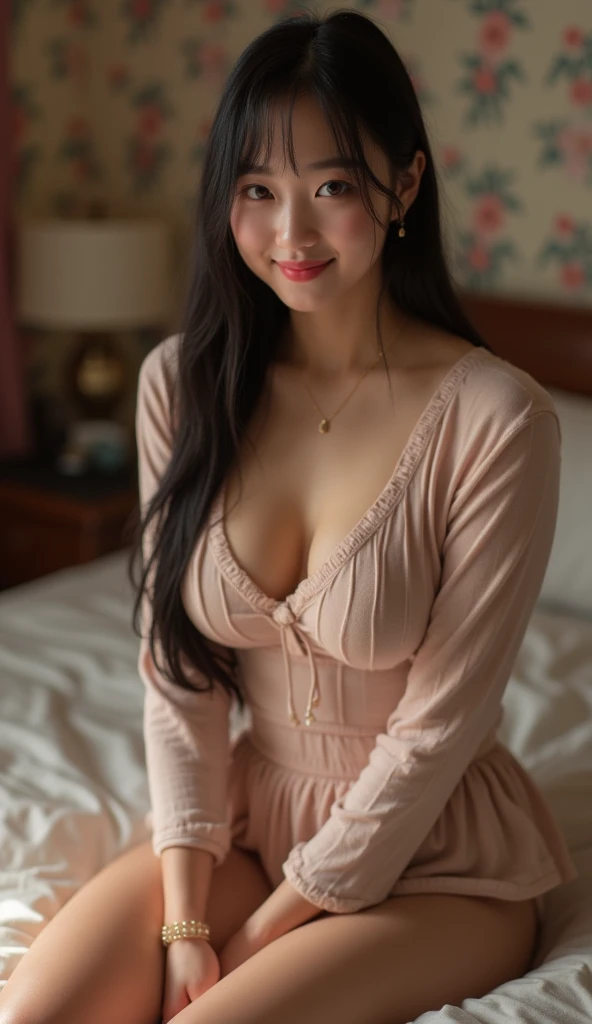(ultra-realistic realism), (illustratio), (high resolution), (8K), (extremely detaile), (best illustration), (Beautiful and delicate eyes), (Best quality), (Super detailed), (tmasterpiece), (Wallpapers), (Detal Face), Tik, (dynamicposes), Full body image of a person with long hair and a tank top, hinata hyuga, hinata hyuga from naruto, from naruto, as an anime character, perfect anime face, she has dark blue hair with tied up , female anime character, anime characters, best anime girls, style hime cut hair, dark blue hair, pink lips, light purple eyes, smile, (pretty face:1.3)with camisole dress