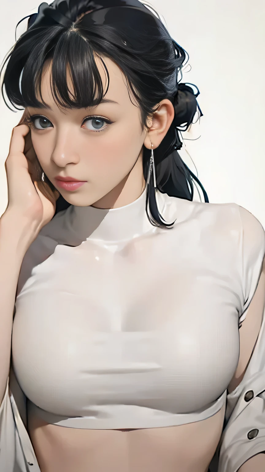 Beautiful woman with perfect figure:1.4,Layered Hairstyles,Protruding ,Transparent uniform:1.5,Highly detailed face and skin texture,double eyelid,Whitening the skin,collar