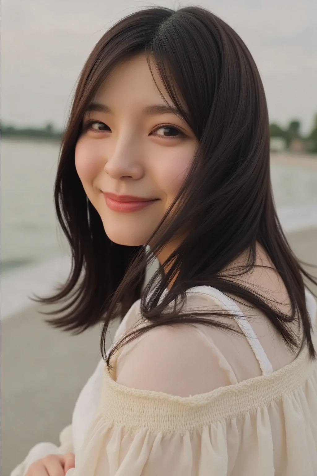 ((finest masterpiece)), ((Highest quality)), ((Genuine)), ((8K)), 1 girl, Japanese, 24-years-old, so beautiful, model, whole body, thin, model, ソニー一眼レフphotograph, blonde, Long Hair, short hair, Looking at the camera,smile, Background Real, Ocean、Europe, art, photograph,