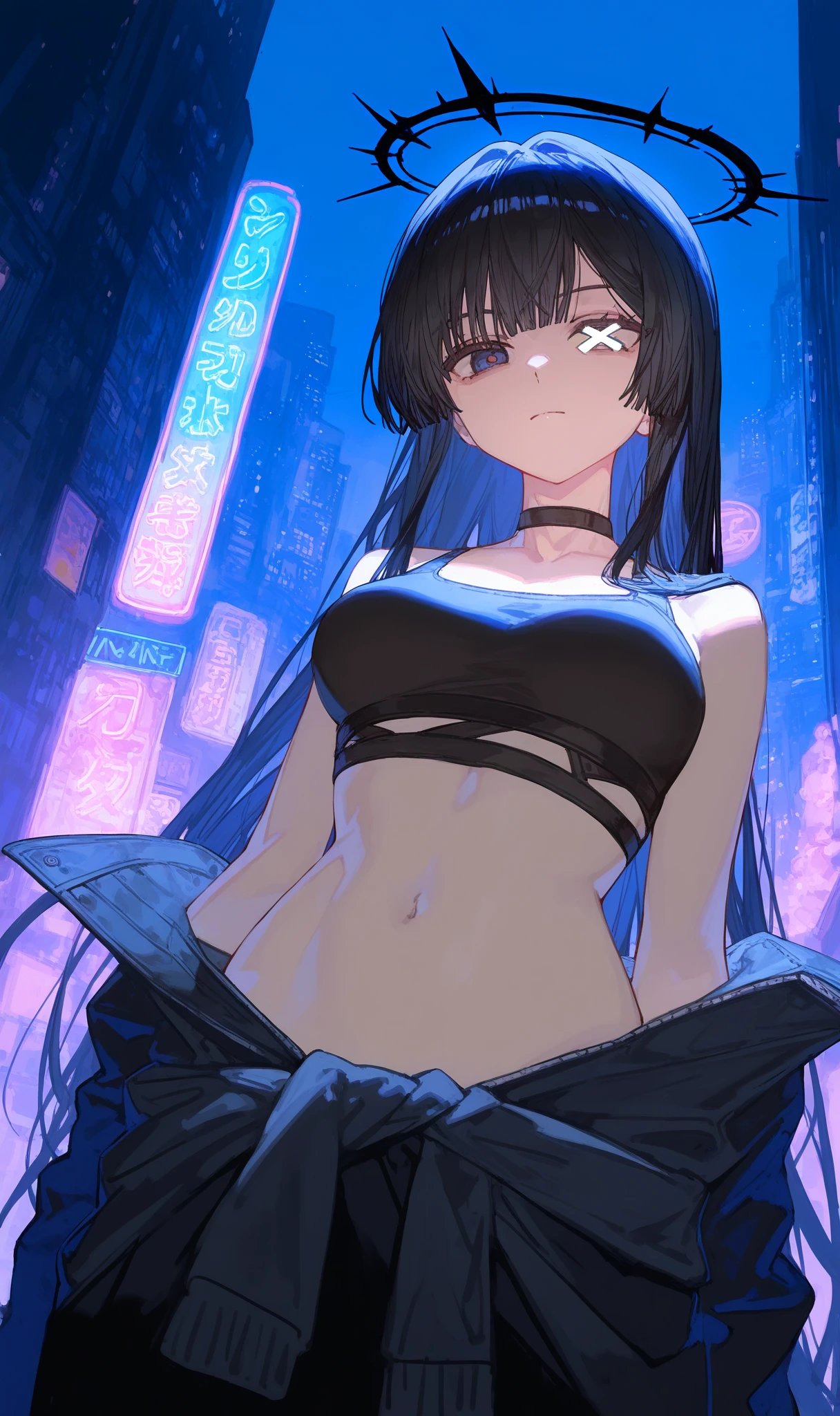 (High Detail:1.2) Anime Girl, (Best quality, Detailed), (dark, gravelly:1.3, dark:1.2), 1girl, (solo), long bob hair, black hair, blue eyes, fair skin, sinister, intense look, background dark, Volumetric light, hyper realistic, super detailed, Dynamic pose, (flat chest), small size, small, (?????), (nude), ????? vagina.