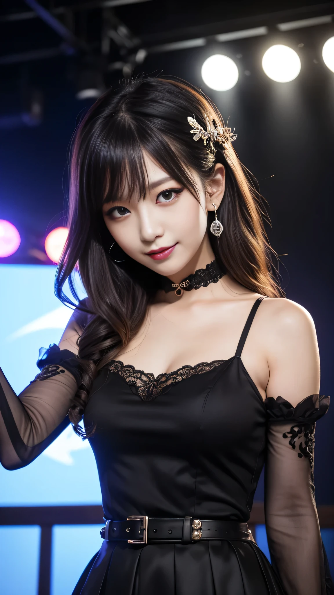 Tzuyu 1, woman, (Realistic), (Hyperrealism), (photoRealistic), Written boundary depth, eye make up:0.7 (whole body:1.8), (Large Bust),(Tight waist), Observe the audience,