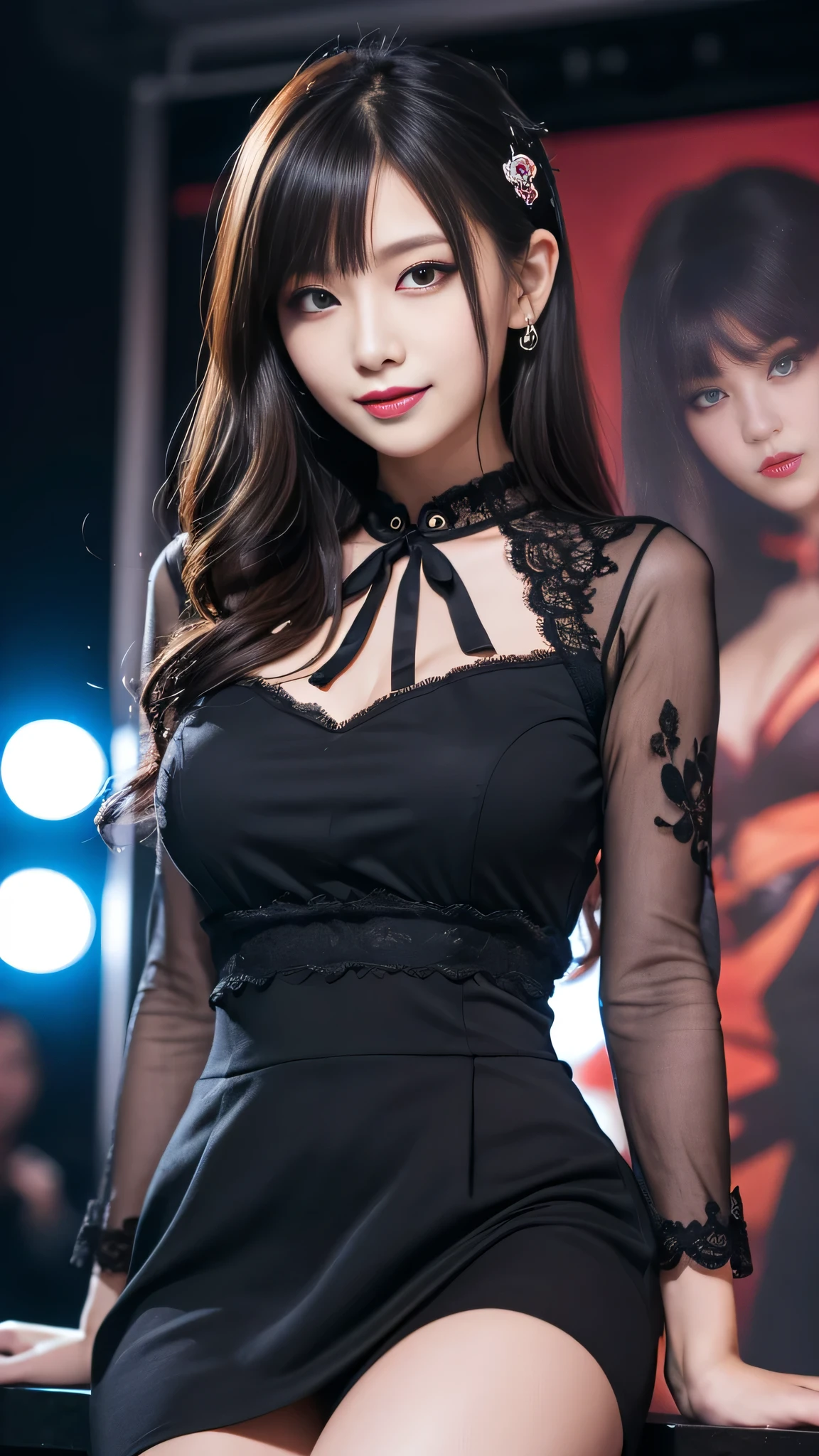 最high quality、high quality、Luxurious quality、Exceptional quality、wonderful品質、shining quality、premium quality、masterpiece、prime grade、level、first class、elite grade、high end、transcendental、cannot be compared、Best-in-class、premium class、wonderful、best image quality、8k、最High resolution、High resolution、Rich shades、crystal clear、realistic images、perfect details、Image without defects、clear image、wonderful表示、bright colors、deep contrast、high fidelity、amazing clarity、optimal performance、perfect image、naturalism、Persuasive、Close to reality、Realistic human body in every detail、Realistic skin in every detail、Realistic face in every detail、Realistic eyes in every detail、Realistic lips in every detail、Realistic teeth in every detail、Realistic ears down to the last detail、Realistic hair down to the last detail、Realistic arms down to the last detail、Realistic reproduction of every detail、Realistic fingers in every detail、(fine hands、thumb1reference4)、Realistic feet in every detail、((beautiful japanese girl))、(日本人model)、((18 year old beautiful girl))、(black hair)、(straight hair)、((whole body))、((Upward beautiful breasts、Medium chest))、(slim style、slender style)、(whole body光沢肌、Fair skin)、Detailed and realistic human body、detailed realistic skin、detailed realistic face、detailed realistic arms、detailed realistic fingers、Detailed realistic feet、professional lighting、((big stage venue))、((gorgeous fashion venue))、((on stage))、(model)、((ファッションmodel))、((Random color transparent see-through(mesh party dress))、(((on stage(プロのmodelとしてのポーズ)))、((whole body映像))、angle from below、(Lots of galleries、large audience)