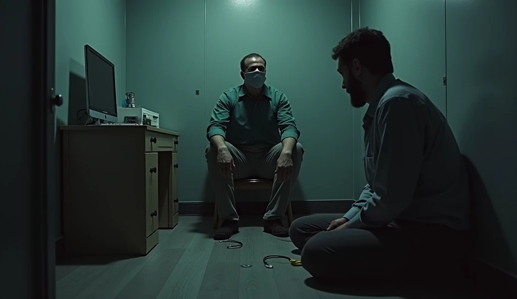 A person sits in a soundproof chamber and screams. In front of it another person sits with his back to the first and does not hear.