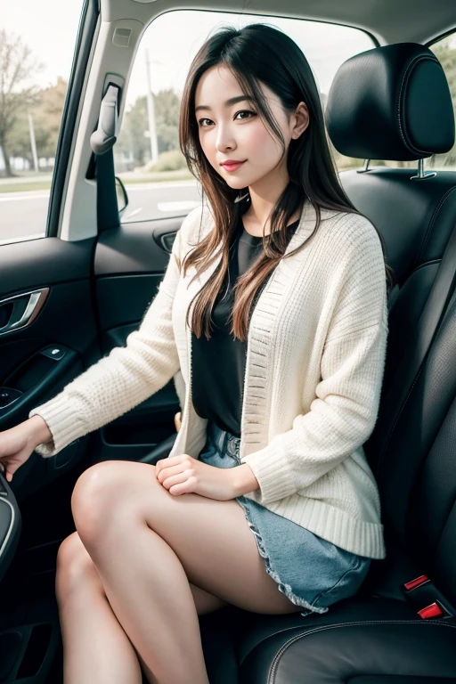 In the car in the daytime、Sit in the passenger seat、guido、Feeling ecstasy、Skirts in light colors、slightly open legs、Panties are slightly visible、full body Esbian、Beautie、25-years old、Larger sweater、Short pants、knee high socks、Large breasts、natural hand、耳Nipple Ring、Red-haired head hair、fluffly、Emma watson