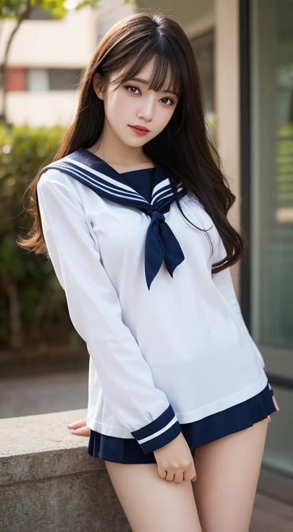 Black Hair、(School-designated sailor uniform:1.3)、short hair、hair accessory、Laugh a little、See-through、High-quality panties available、(Highest quality,masterpiece:1.3,Ultra-high resolution,),(Ultra-detailed,Caustics),(Photorealistic:1.4,RAW shooting,)Ultra-Realistic Capture,Very detailed,High resolution 16K human skin closeup。 The skin texture is natural、Detailed face and eyes、Sit on the stairy hair sways in the wind、