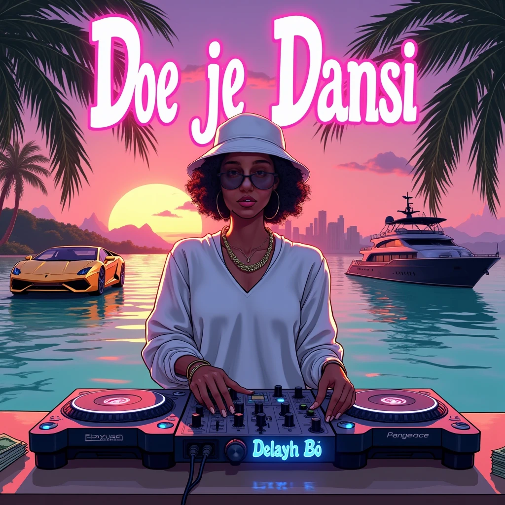 advertising poster, Promotional Photo of the Single Pop Rap CALIFORNIA GIRLS by the artist called Doja Cat, in the pink clouds dressed in bikinis, spread across the image various sweets, candies, lollipops, jellies, hair down to the feet, big ass, perfect body, landscape fantastic,