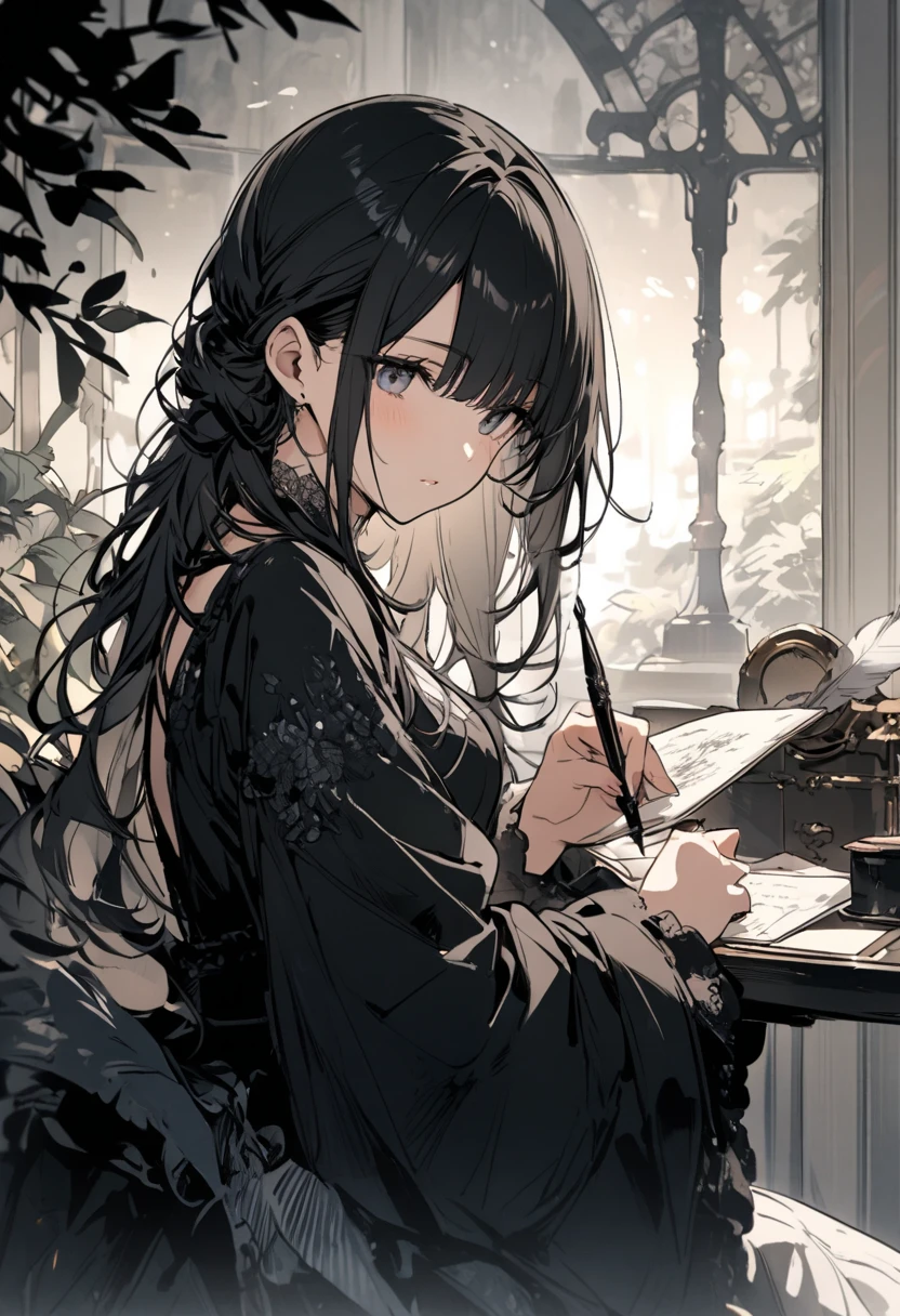 ((Biologically correct number of limbs))、(( Photo with face included))、4K、((Standing posture))、Masterpiece、((focus on the face))、((Symmetrical facial features))、Eyes with detailed description、Beautiful woman、Outstanding style、Beautiful clavicle、Beautiful legs、Beautiful Hands、Slender Body、(stockings、High heels)、Detailed depiction of faces、Small earrings、necklace、(Jacket、shirt、(Checked skirt))、profile、tie、Holiday theme park、(((White oak)))、Droopy eyes、Photographed from diagonally in front、(((Black and White)))、(((Pencil Illustration)))、