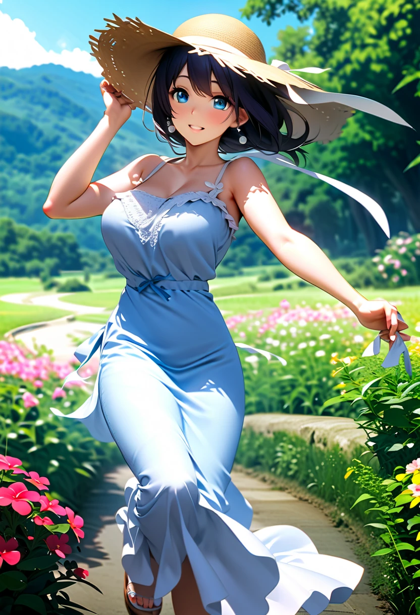 ((((Highest quality))))、(((Ultra-precision CG16K wallpaper)))、(((masterpiece)))、(((Very detailed)))、(((Extremely detailed)))、((125 year old mature woman:1.6))、((とてもbeautiful日本人の顔))、((vegetables々introduction:1.5))、((Short Bob Hair、Blunt bangs:1.5))、(Shiny brown hair)、beautiful Eyes、Clear pupils、High nose、Small nostrils、Small Mouth、Seductive lips、beautiful breasts、((C cup size breasts))、Cleavage、beautiful feet、eight-headed body、Perfect Proportions、Perfect Anatomy、Perfect composition、beautiful detailed shading、beautiful, Natural light、beautiful detail glow、Written boundary depth、(((High chroma)))、(((Genuine:1.9)))、((Vivid:1.5))、((beautiful Skin))、((Skin Texture))、((Genuineな皮膚感))、(((Cowboy Shot:1.6)))、((Front view、Shoot from the front、Front Low Angle:1.6))、(((smile:1.7)))、((Women are watching this、View your viewers、Look forward:1.6))、Bright sunlight、Natural light、(((Corn field、blue sky、cloud:1.5)))、(Fashion model posing:1.6)、(((Alice in Wonderland:1.6)))、((Wearing a headband:1.5))、