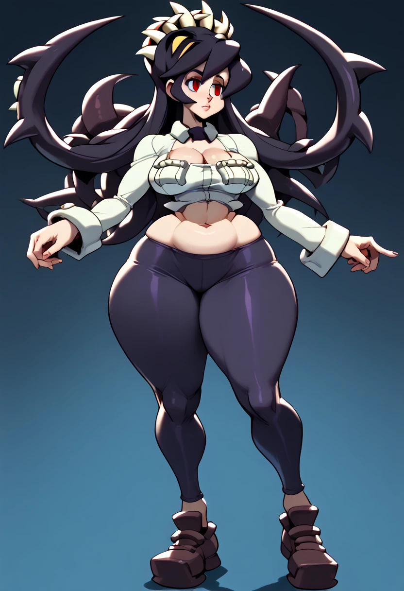 Concept art of pokemon fantasy woman, she has fat hips, incredible design , many clothes and have weapon, Pokémon, slim waist, fat hips and breasts, FINAL FANTASY WOMAN INSPIRATION, all body shown, in full growth, whole character standing, grey skin, white hair, ULTRA HYPER BIG HIPS, all body shown, full growth, entire body, very fat woman, her feet are very small