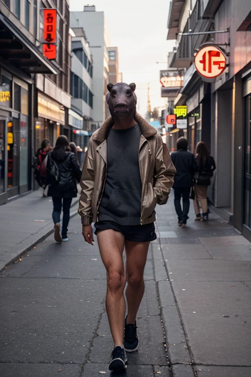 Brown bear walking on two legs in the city,Brown bear with colorful fur,Bipedal,Wearing sunglasses:1.5,Brown bear like a costume,Colorful fur,Irridescent color
