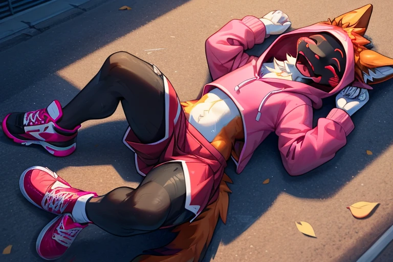 score_9, score_8_up, score_7_up, score_6_up, zPDXL2, grimm \(hollow knight\), vampire, bat, 1boy, solo, cute face, detailed eyes, portrait, thick thighs, anthro, thick ass, pov, tight white sports pants, blue large hoodie, sexy pose, red sports gloves, pov, sneakers, background, seductive look, excited, cinematic angle, highlight buttocks, looking at us, lying on our side