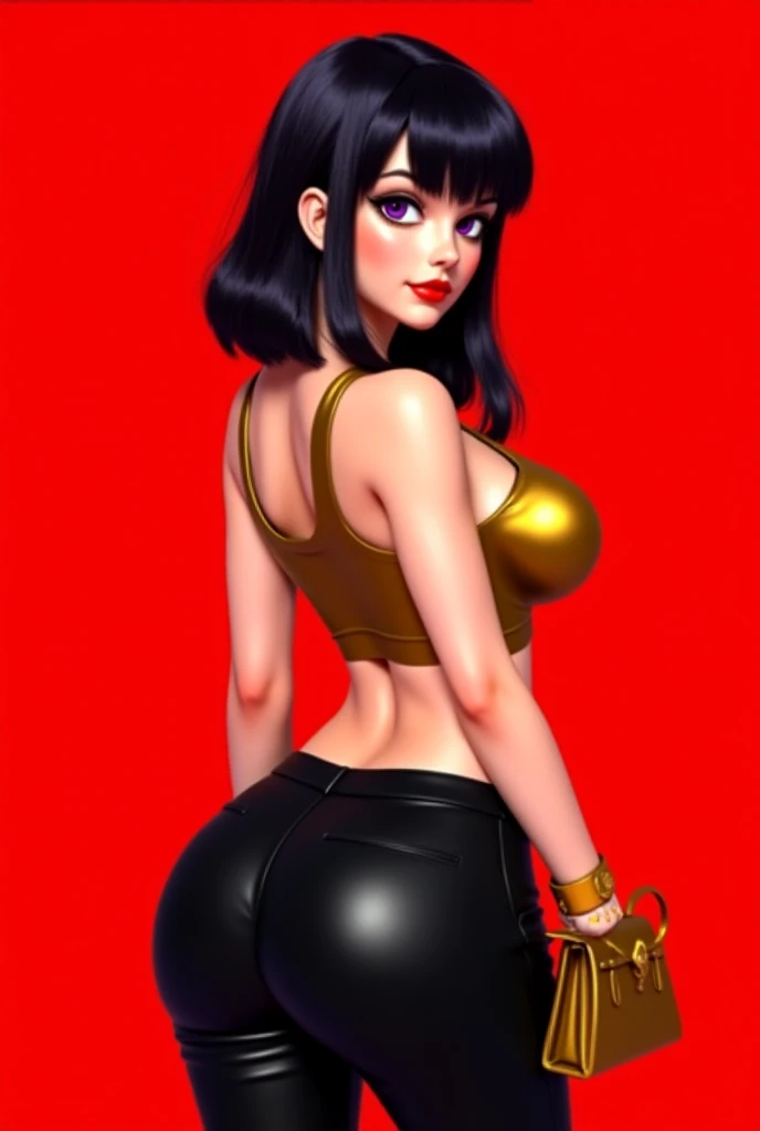 bimbo, 20 years old, platform boots, perfect fake boobs, tattoos, tight latex micro shorts, very short hair, short hair, slutty, showing ass, dark hair, sunglasses