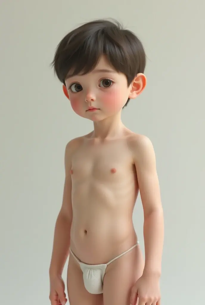 A six-year-old naked boy lies flat on a bed，with a tired look，Protruding clavicles，Moist face。Bedrooms，mid day，and the sun was shining brightly，quadratic element，Shota，Cute and cute，quadratic element，shorter pants --auto