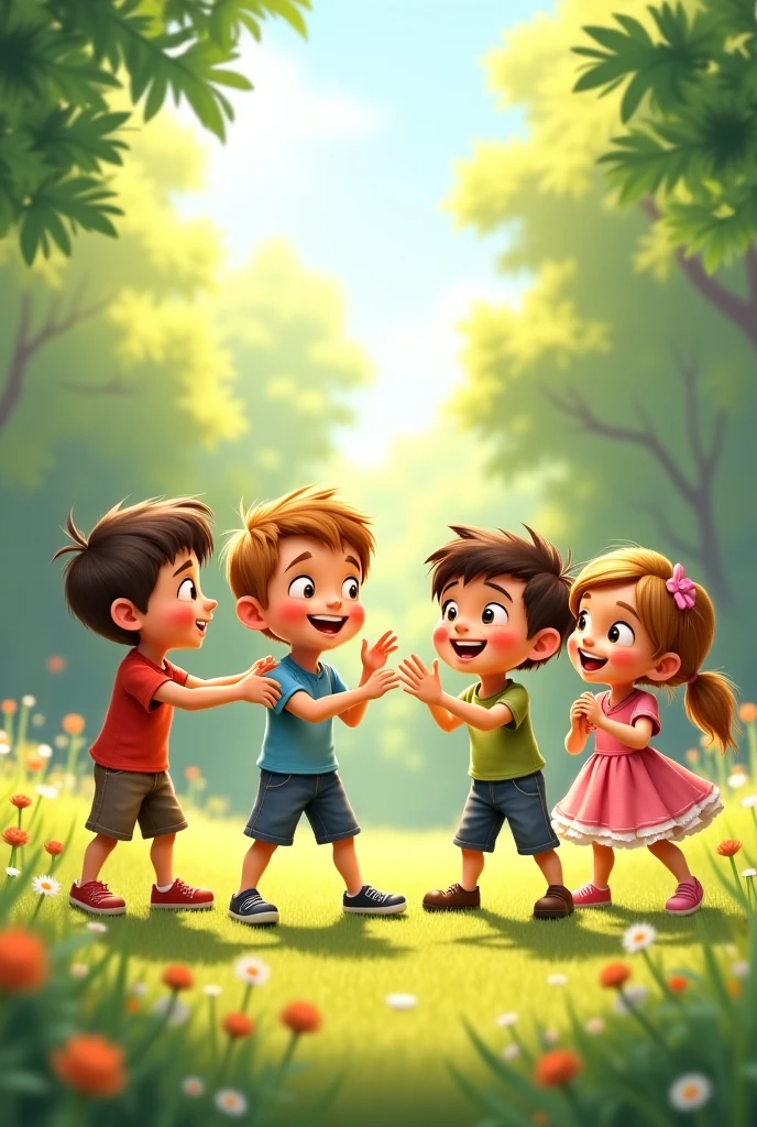 A 2 boy talking to a 2 girl 