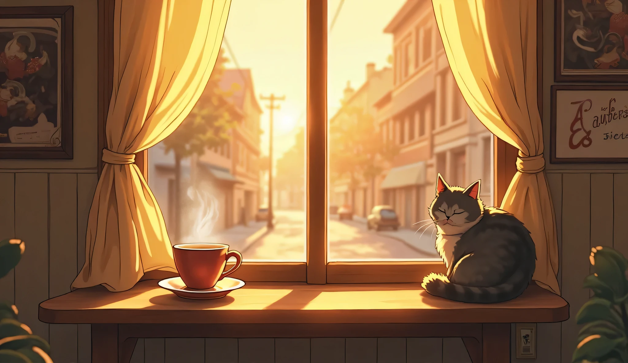 There is a cat sitting on a window sill looking out - SeaArt AI