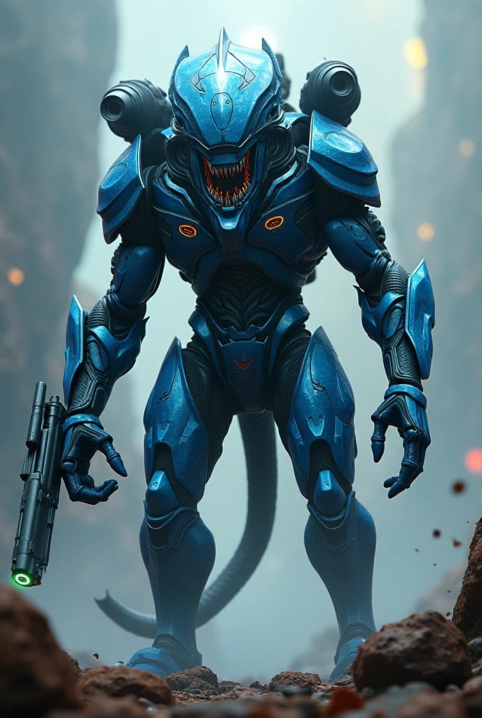 fat alien creature, short height, stocky, futuristic technology, blue-green skin, full body, one hand raised to cast spells, front view, full body, titanium metal, starcraft, guards of the galaxy, full body, realistic, intricate details, high details, amazing atmosphere, realistic characters, realistic ultra-detailed rendering style,