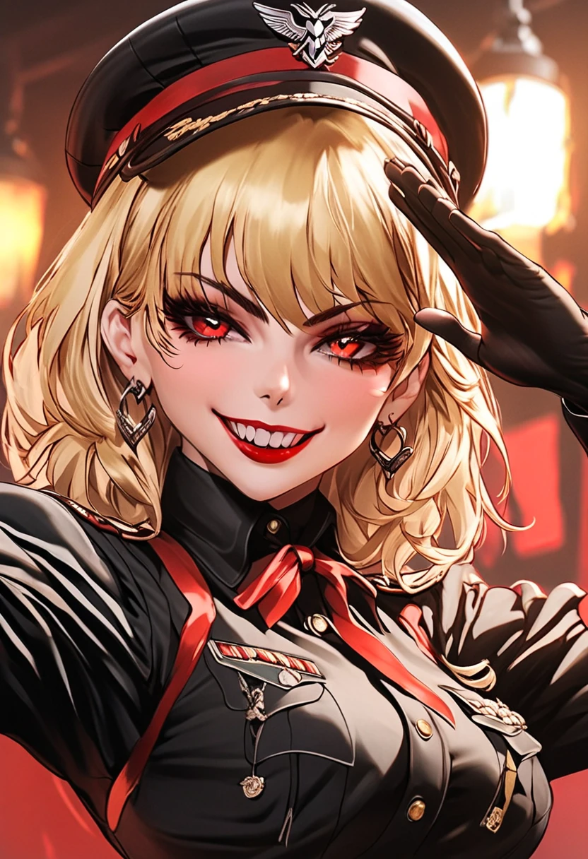 Harley quinn, laughing, holding a hammer with blood