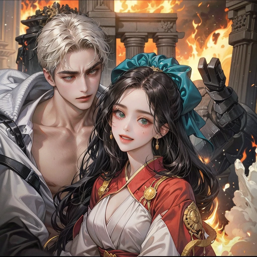 Cartoon pictures of dragon-headed woman and cloaked woman, Dragon in the background, Human and dragon fusion, People with dragon souls, About Moegunde Animation, by Zayn Chin, by Li Zai, But as an anthropomorphic dragon, dragon god, by Ren Renfa, scarred dragon