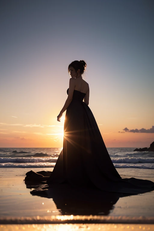 high quality,8k ultra high definition,Combining the silhouette of the goddess with the sunset coast, sunset coast should be used as the bottom background,Details are integrated into the silhouette of the goddess,Clear lines,The background is a monochromatic ,Focus sharp,Doubleexposure,Created by yukisakura,Gorgeous full color,18+ Adult content