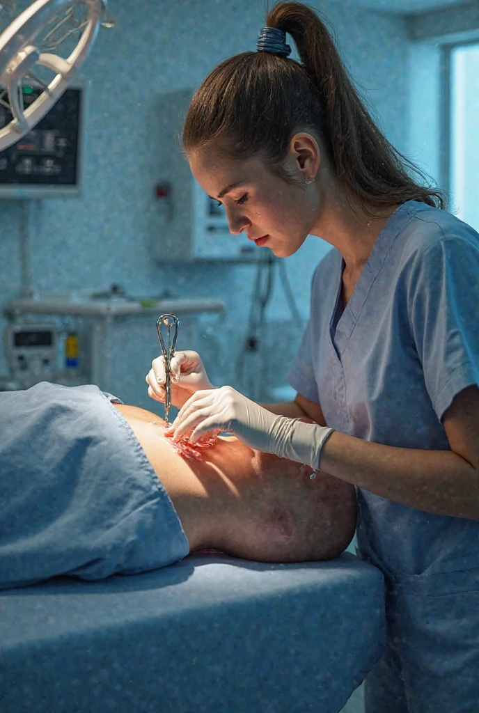 8K quality、High resolution、Man sleeping in hospital room、2 nurses、Realistic skin texture、Nurses love the penis of sleeping men、High resolutionの肌、Licking a man&#39;s penis with your tongue、Princess Hair、thin、Small and young breasts、Open the mouth to reveal a realistic tongue、Beautiful cleavage、Gray Hair、blue eyes、thin脚、French Braid、、Full Body Shot、Wetting、Tearing clothes