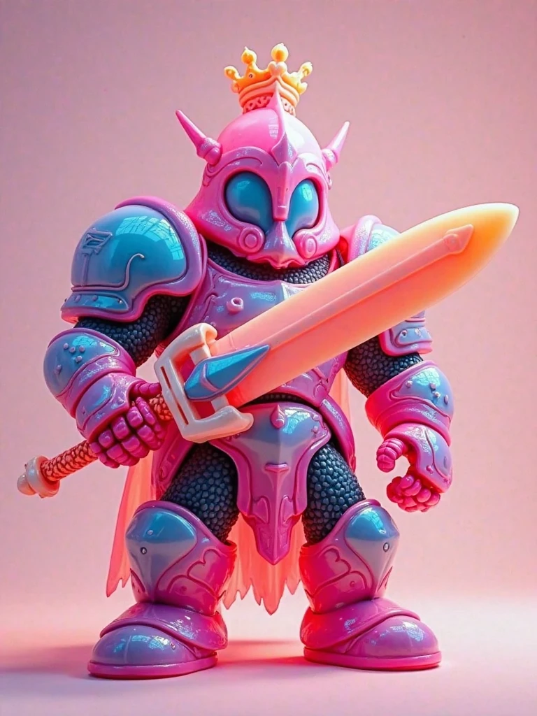 a pink wooden man, rough material, cartoon, cute, blue and white armor, atmosphere background, naked, rose