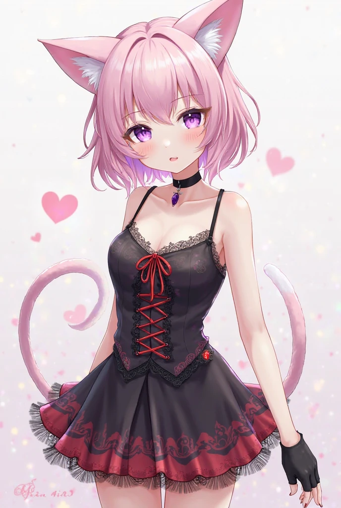 NSFW,Asian Dresses、Very beautiful and Shining Eyes、Shining Eyes、1 girl、Small breasts、Big Mouth、high school girl、Small breasts、Cat ear、Transparent pink short hair、7-year-old girl