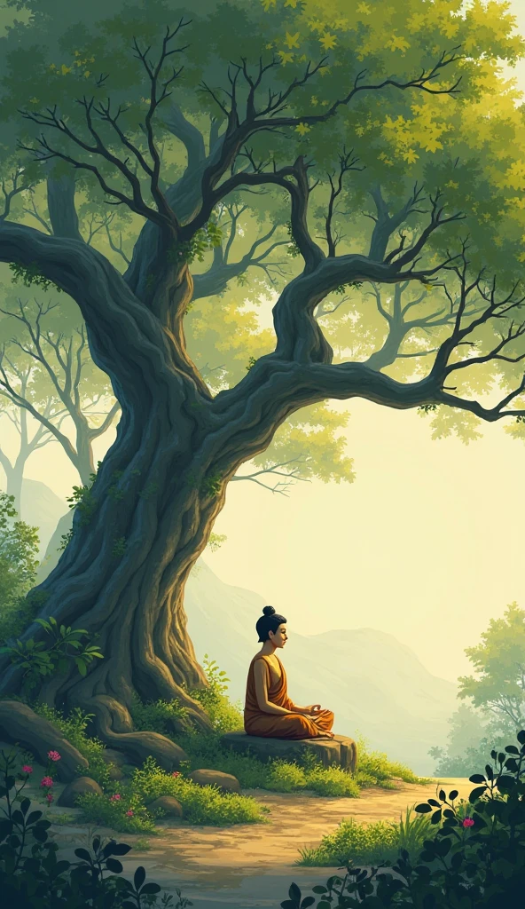 3d animation Buddha पीपल के वृक्ष के नीचे उन्हें ज्ञान प्राप्त हुआ।