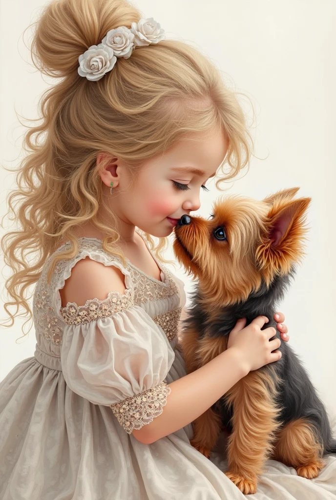 A girl, beautiful a small puppy, bidding, Idyllic, magic scene, beautiful room , (Best Quality, 4k, 8k, High resolution, masterpiece:1.2), ultra detailed, (realist, photorealist, photo-realist:1.37), warm lighting, vibrant colors, soft focus, Fairy tale, dreamer, cozy, adorable, Beautiful, Capricious, fancy, charming, sereno, peaceful, innocent, comforting, Imaginative