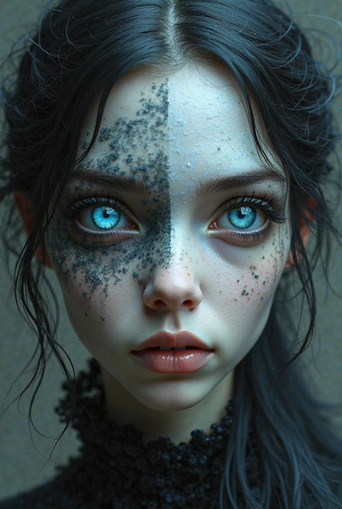 Film, ((Face close-up)), best quality, sharp graphics, diffuse light, (Detail is clear for every hair on the face), 1girl, demonic, evil, nsfw, sexy woman, depth of eyes, (go, science fiction, (beautiful illuminated eyes), realistic photo, hdr, nikon d850, ((vibrant, realistic photo, realistic, dramatic, sharp focus, 8k)), (faded freckles: 0.6), subsurface scattering, sharp details, retouched and complex, by Greg Rutkowski, by (Jeremy Lipking,:0.8), ((junji ito)), by ralph bakshi,((Silent Hill)), HR Giger, Beksinski, (complex details: 1.12), hdr, (intricate details, hyperdetailed:1.15), apocalyptic background, background stuff, highly detailed, (dark:1.3), dark, faded, hdr, vignette, freckles, (dark atmosphere:0.8)
