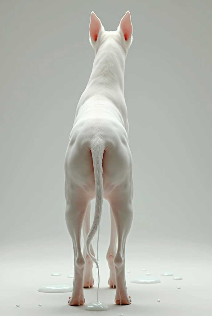 Feral, furry, panting, bull terrier dog, detailed legs, , 1 tongue, 1 big dick , 1 anus, 2 big testicles, detached 1 tail, , after orgasm, vivid colors, realistic , white background, cum in ass, cum on floor, cum on dick , realistic dick
