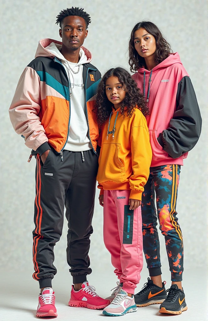 age man with gray clothes and hoodie and dark green and mustard pants, together with a teenboy smaller than him and wearing pink clothes with a large shark-shaped hood and dark green pants together at a school