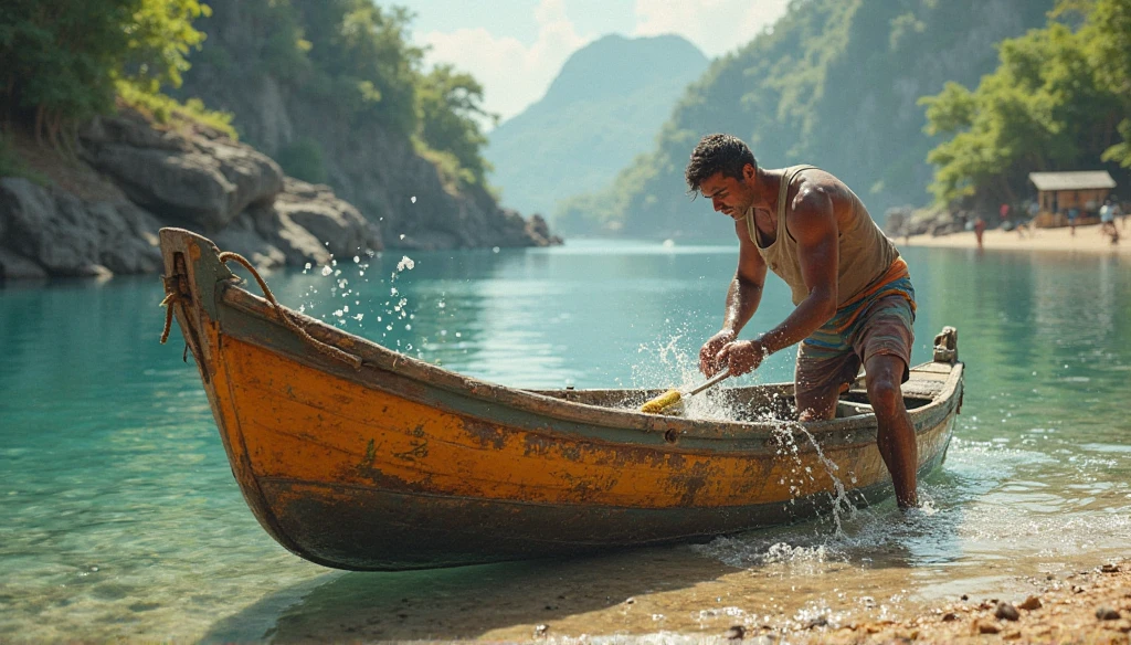create an image of a 40-year-old Caucasian man fishing on the banks of the São Francisco River