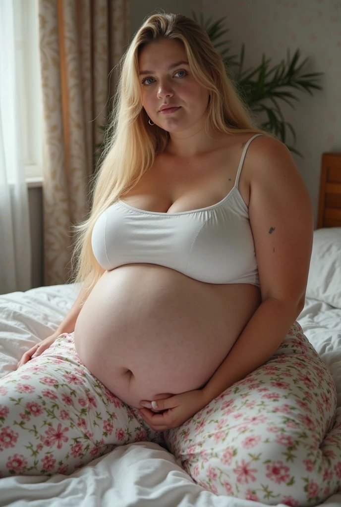 Pregnant women、Caucasian、Blonde、naked、Sit on the sofa