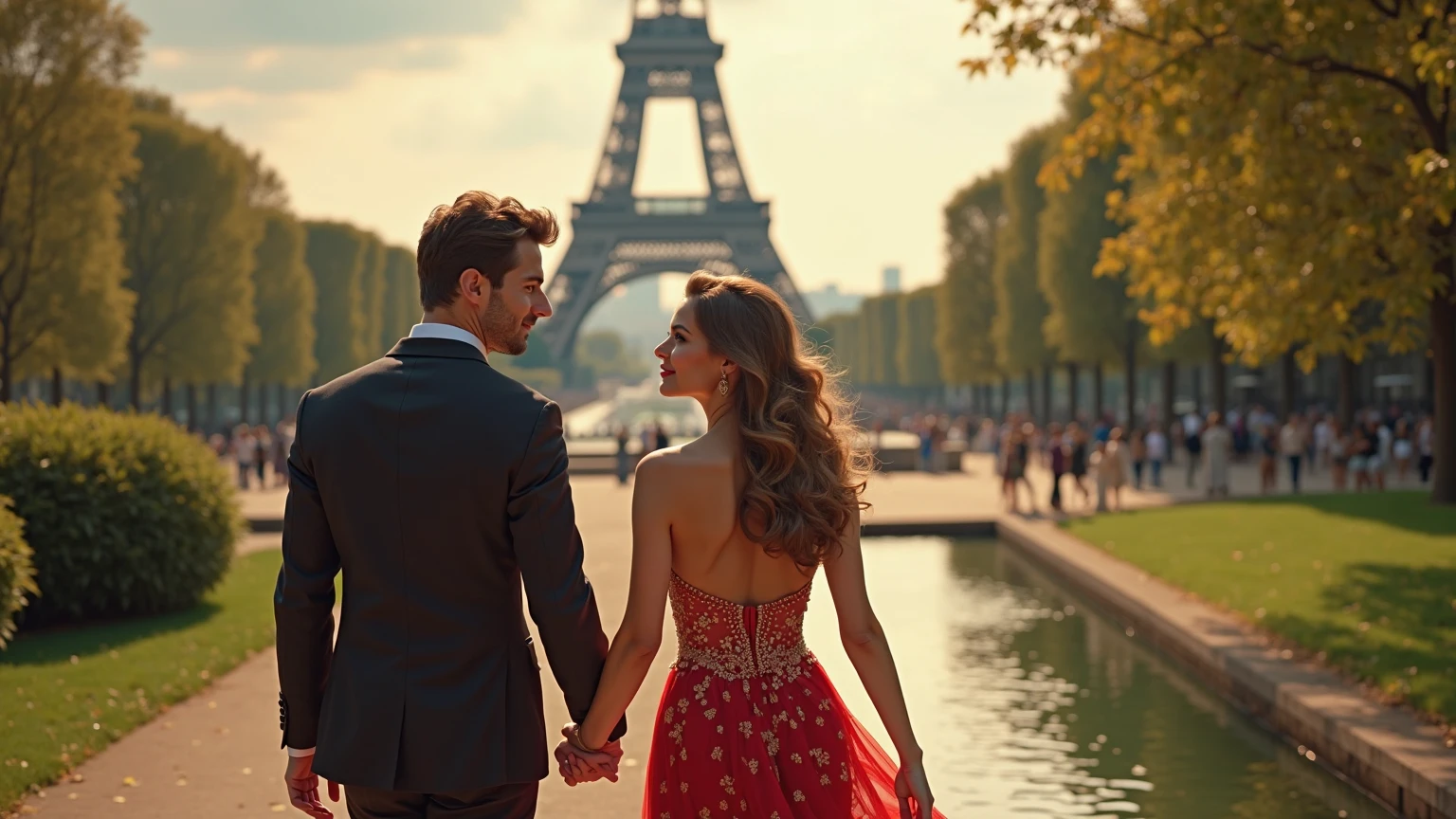 Macron in the street with really beautiful sexy woman