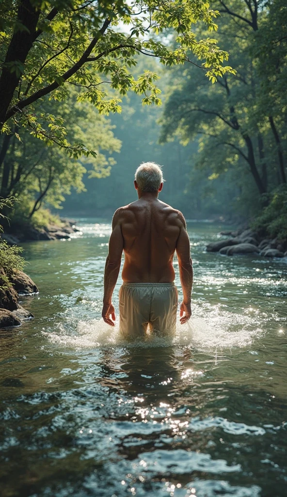 Man of 40 years, naked, in the water of the sea, real image, high quality details, 8k, hyper realistic