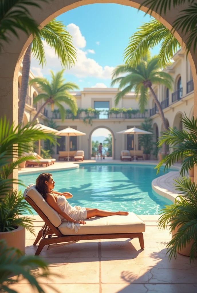 by a swimming pool