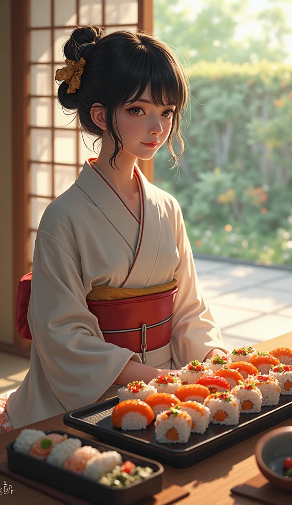 in a courtyard,There are neat wooden tables and chairs,Mooncakes are placed on the table、Fruits、Tea, etc,There is also an incense candle to increase the ambient light。A group of girls stood scattered in the courtyard,Some people sit in chairs,Laughing。They all wore ancient Hanfu,Disheveled clothes,Olhando mais longe ainda,A bright moon hangs in the sky。The image style is、It combines watercolor and digital illustration techniques,Make you feel like you're there。