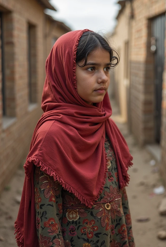  tall, 12 years old, brown-skinned woman with acne-prone skin, brown eyes, Catholic