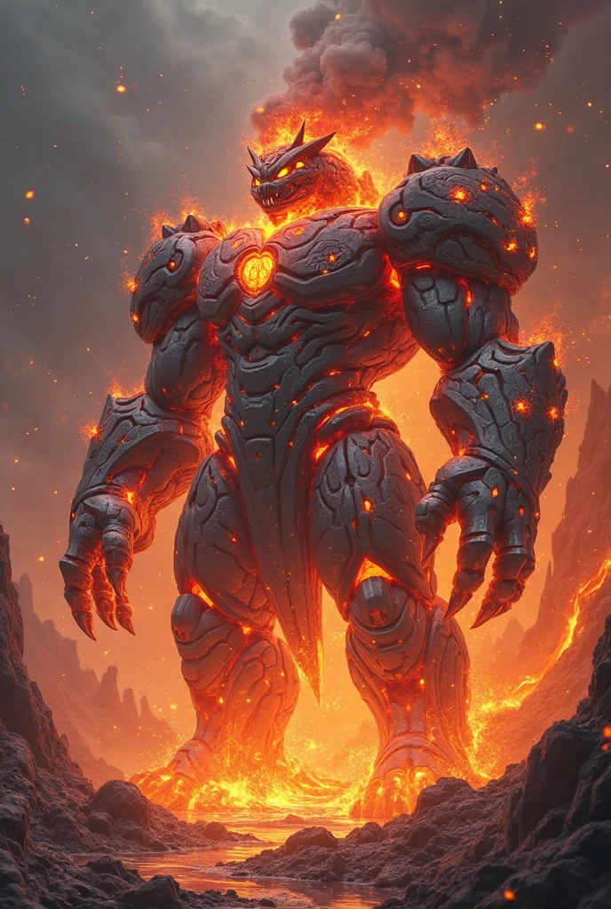 (best quality,4K,8k,high resolution,masterpiece:1.2),Super detailed,(actual,photoactual,photo-actual:1.37), human development report,ultra high definition,Bokeh, bright colors, Strong lighting, flashing heat wave, formidable presence, fiery gaze, A magnificent scene unfolds, Capture images of the fabulous fiery magma golem. its massive shape dominates the landscape, Exuding an aura of overwhelming raw power. rising from the depths of the earth, This huge creature stands tall, Its body is made entirely of magma stone. Lava flows and seeps from its cracks and crevices, Illuminate the surroundings with charming light. Fire dances and flickers around the puppet, Creates a burning halo that engulfs the entire scene. Heat waves flicker in the air, blurring the line between fantasy and reality. The existence of puppets is indeed awe-inspiring. Its massive form exudes strength and resilience, As if carved from the center of the earth. Rough and rugged lava rocks, jagged edges and intricate patterns hint at the power contained within. Magma keeps pouring out of its body, pouring down like a fiery waterfall, left a trail of destruction. puppet eyes, glowing with an intense fiery gaze, Penetrate the darkness, Exuding otherworldly energy. The golem’s skin is very eye-catching, Similar to obsidian magma stone，Shimmering with an ethereal light. The surface is covered with attractive patterns, Changes as the lava flows below. Every gap and texture has been carefully and meticulously treated, Capturing the rugged beauty of this mysterious creature. The interplay of light and shadow presents the richest colors, From deep red to vibrant orange, Create stunning visual spectacle. The scene is full of intense energy, It was as if the air crackled and hissed with the power of the puppet. Colors are vibrant and dynamic, violent pulsation. The lighting is dramatic, Cast deep shadows and emphasize