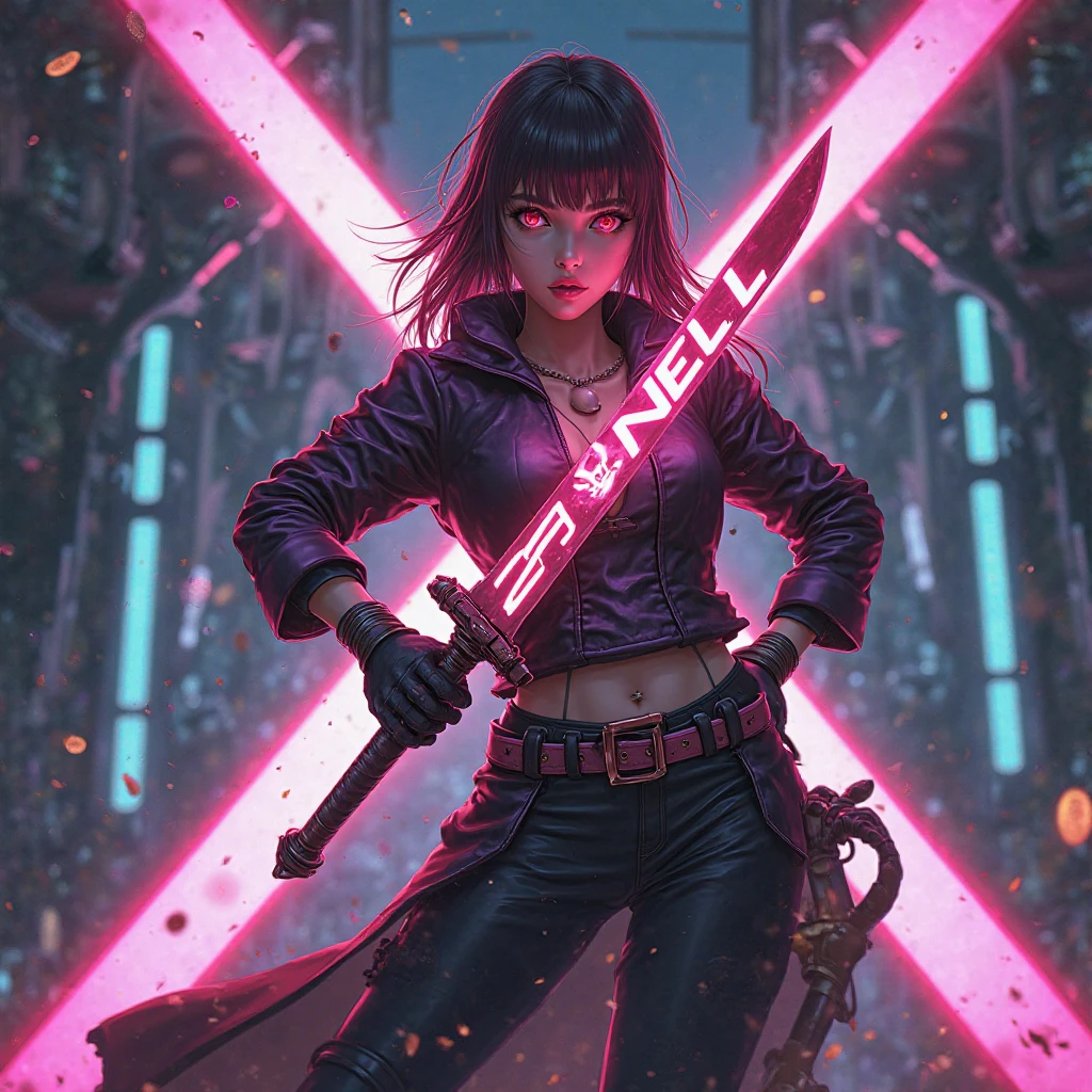 Bad Girl,Fluffy red hair,Sticking out tongue,Tongue Stud,Black nails,Exaggerated studded jacket,Holding a baseball bat,Black and red. Hyperrealistic version of a woman kneeling down with a sword in her hand, very beautiful cyberpunk samurai, anime cyberpunk art, cyberpunk samurai, cyberpunk anime art, anime cyberpunk, cgsociety 9, digital cyberpunk anime art, style of maciej kuciara.1girl, samurai armor, helmet oni evil mask,intricate, ornaments detailed, cold colors, metal, egypician detail, highly intricate details, realistic light, trending on cgsociety, glowing eyes, facing camera, neon details, ultra realistic details, portrait full body, japanese atmosphere, global illumination, shadows, octane render, 8k, ultra sharp.cool lolita. Cyberpunk city background.