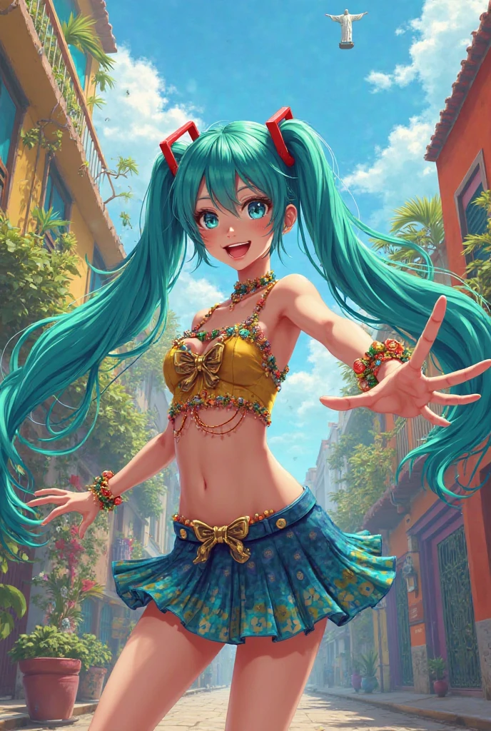 hatsune miku, ((samba costume,)) dancing,