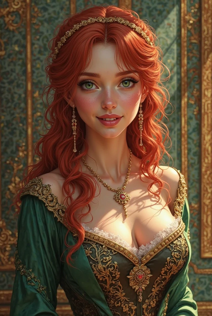 Beautiful Dickensian woman. Innocent. But with hidden sultriness. sea-green-eyes. Navy-blue-dress. copper colored hair that is coarse, wiry, and tightly curled. It often has a rough texture, feels stiff to the touch, and may be prone to frizz and tangling. The curls can be densely packed. . The Official Art – An Award-Winning Digital Masterpiece In 4K Ultra HD, Extreme Detail And Intricate Realism. This Concept Art Brought To Life By The Hands Of Artists Like Wlop & Artgerm In A Stunning 2D Vector Illustration. Paige Renee Spiranac. LArge, perky, full, well shaped pleasing breasts. Background is a panoramic vista.