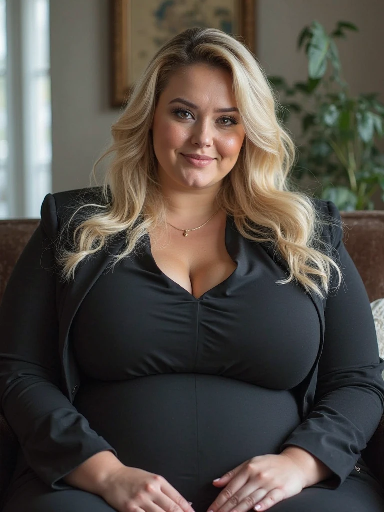 woman in a short dress is in a rustic house, sitting on the sofa, legs crossed, attractive woman, tight dress, curvaceous, hot chubby, voluminous body, cleavage, large breasts, approximately 60 years old, older mature woman, front image, looking for camera, posing, big ass, sex with beautiful woman, stunning, sex with natural mature woman, medium plus size,