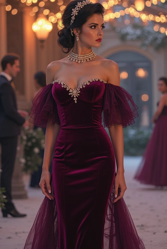 vestir, Vestido de baile, Concurso de Vestimentas, magenta, lantejoulas, pedrarias , Pedras preciosas , decote tomara que caia, giant neck choker running down the front of the dress with rhinestone chains hanging from the neck towards the rear neckline, Bob Mackie inspirou bordados dourados, alexander Macqueen inspiração