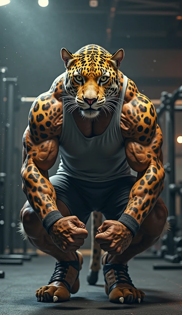 Shirtless jaguar head hybrid man