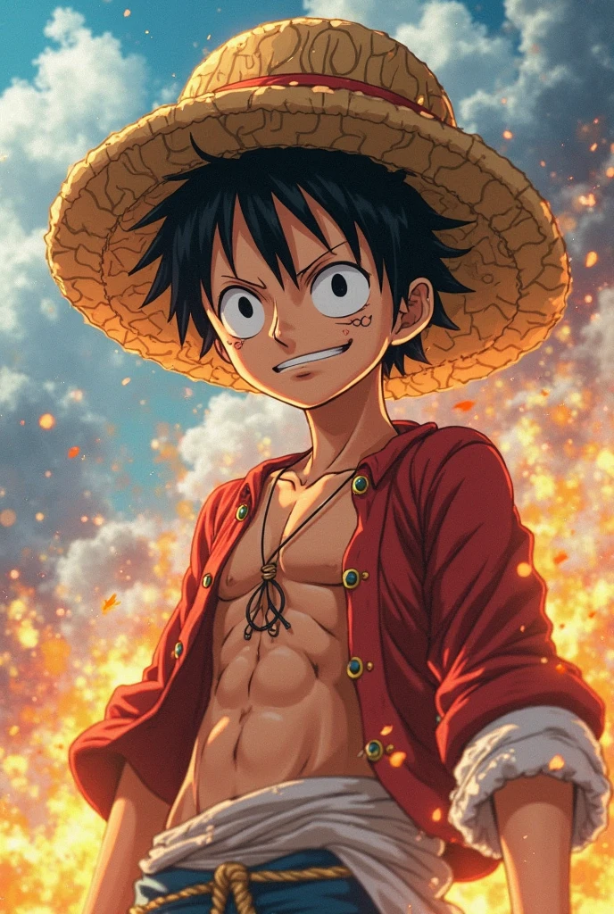 Wear a hat、The man with a fire in his heart, Luffy, Monkey D. Luffy, Monkey D Luffy, Luffy (one piece, Inspired by Eiichiro Oda, one piece artstyle, Luffy from one piece, portrait of Luffy from one piece, Eiichiro Oda Kaze, Eiichiro Oda Kaze, Luffy gear 5, one piece style, one piece